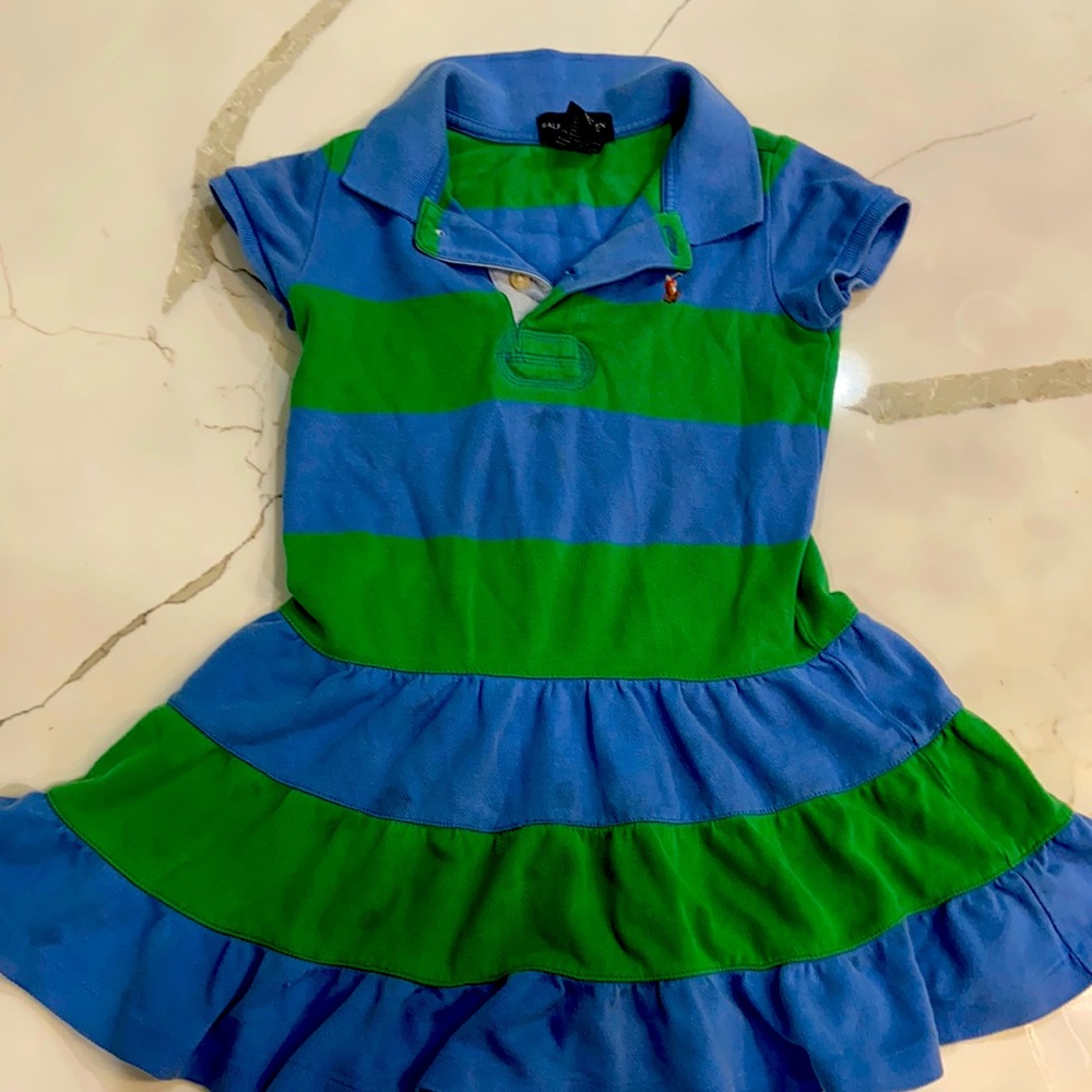 Ralph Lauren todler cute dress with blue and green stripes. rare and trendy